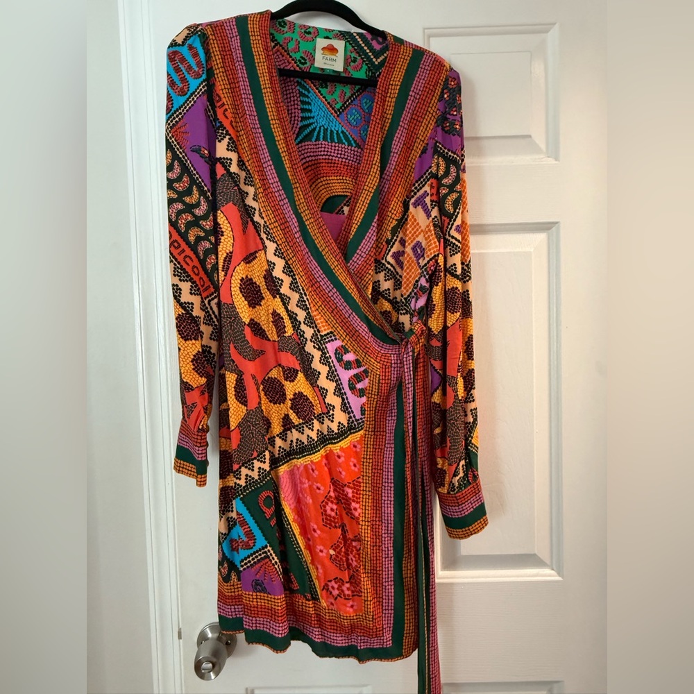 Farm Rio Size L Colorful Patterned Wrap Dress - Picture 3 of 5